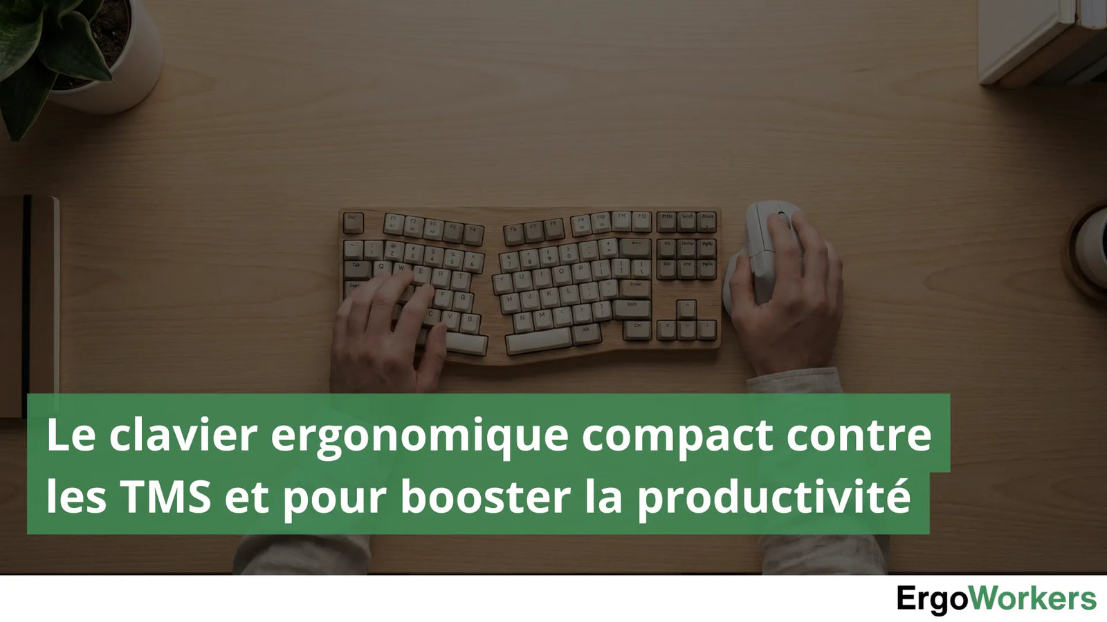 Utilisateur en train d'écrire via un clavier ergonomique wave finition bois
