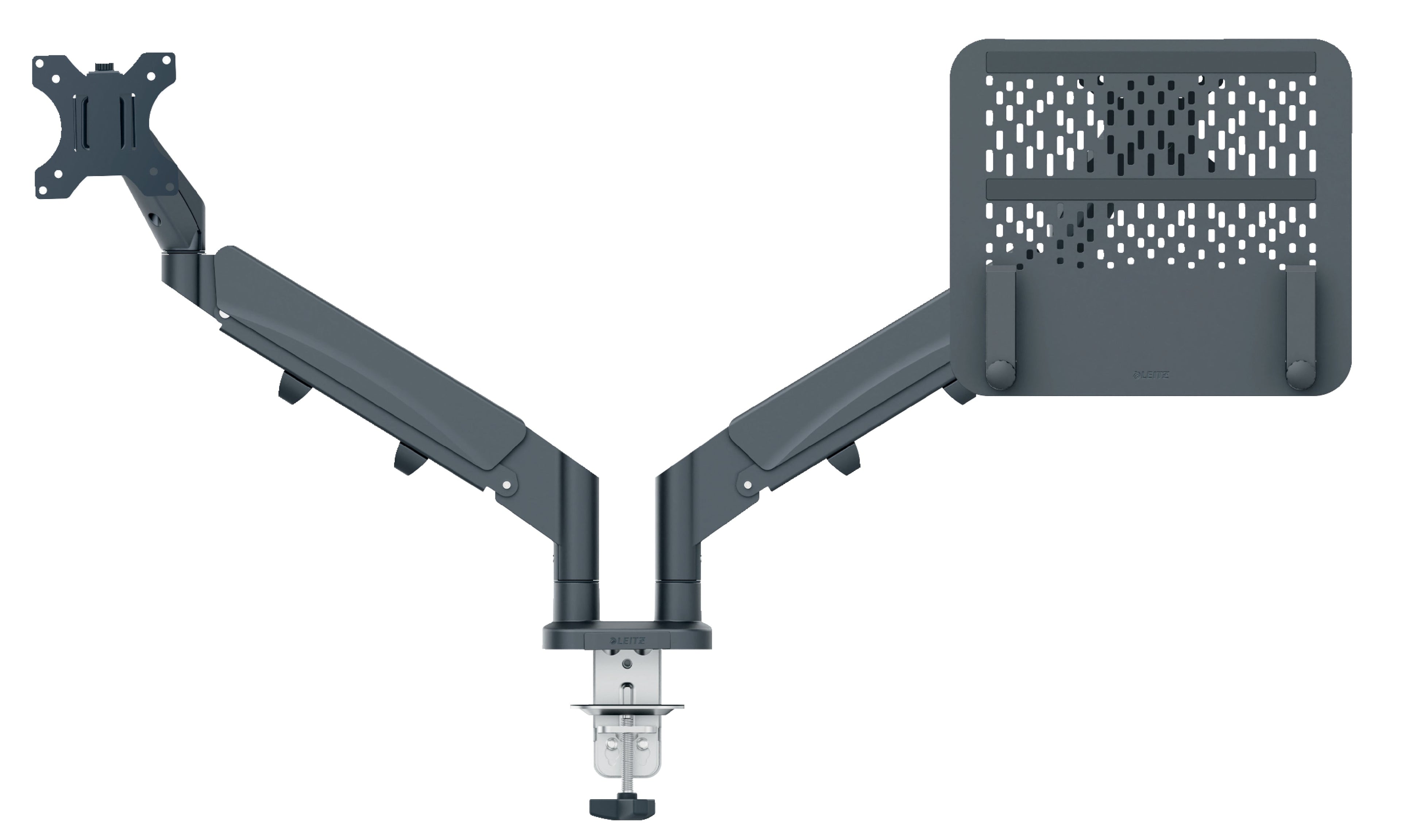 Bras double pour écran et ordinateur portable Ergo à faible encombrement